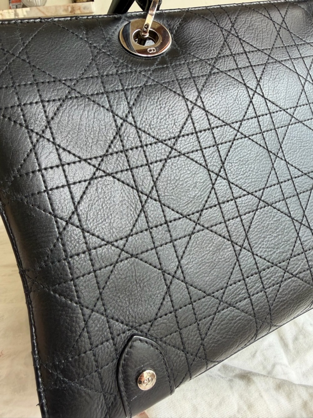 Christian Dior Vintage Black Cannage Leather Lady Dior Tote Bag w/Silver Tone - Picture 11 of 16